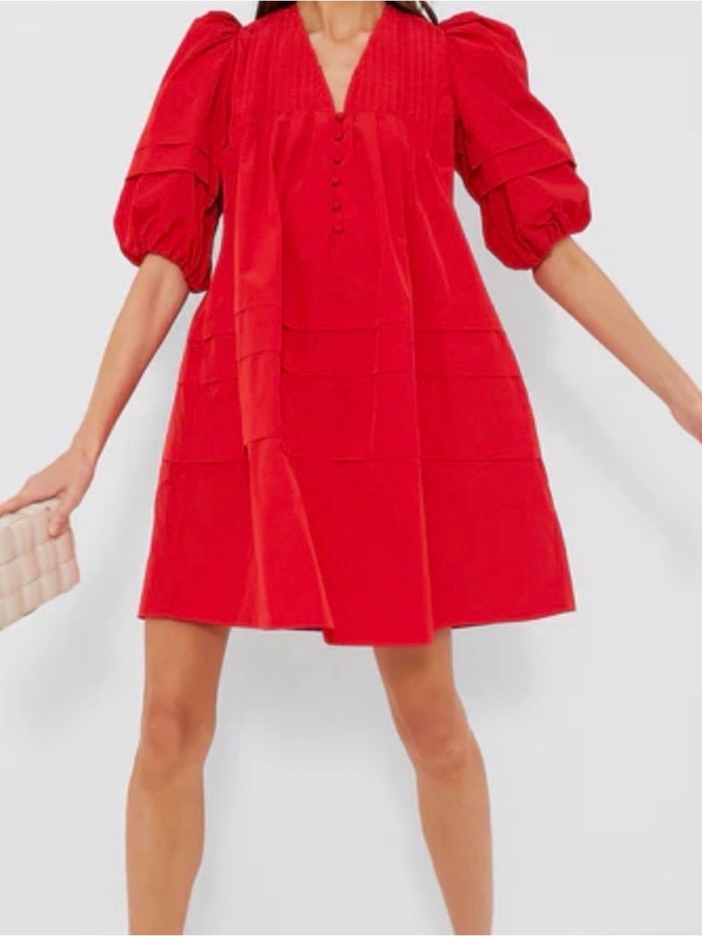 HUNTER BELL Red Puff-Sleeve Mini Dress